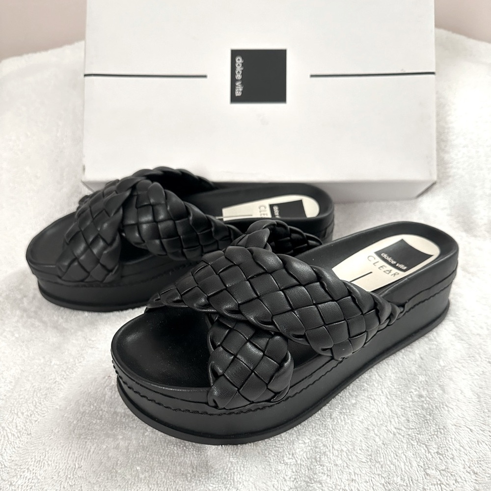 Dolce Vita Black Braided Platform Slide Sandals